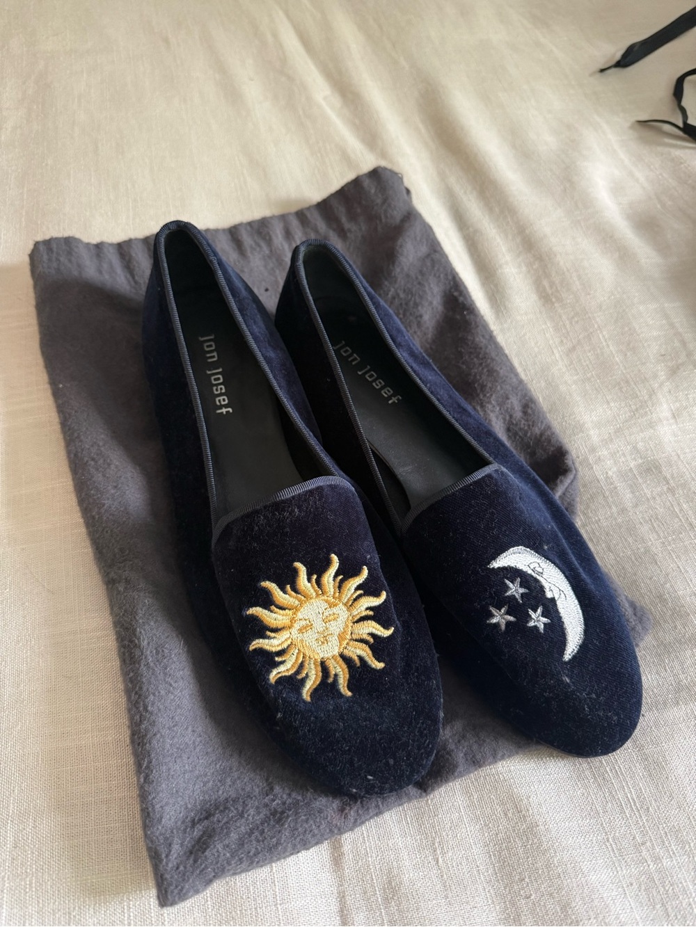Jon Josef Navy Velvet Sun & Moon Embroidered Loafers